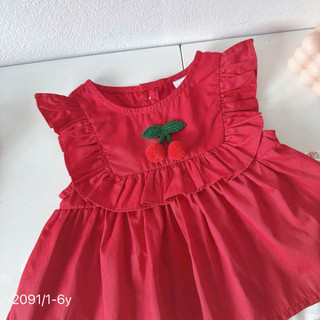 Set Bộ Áo Đỏ Đính Cherry Sát Nách Cho Bé Gái Chất Thô Lụa 8-26kg