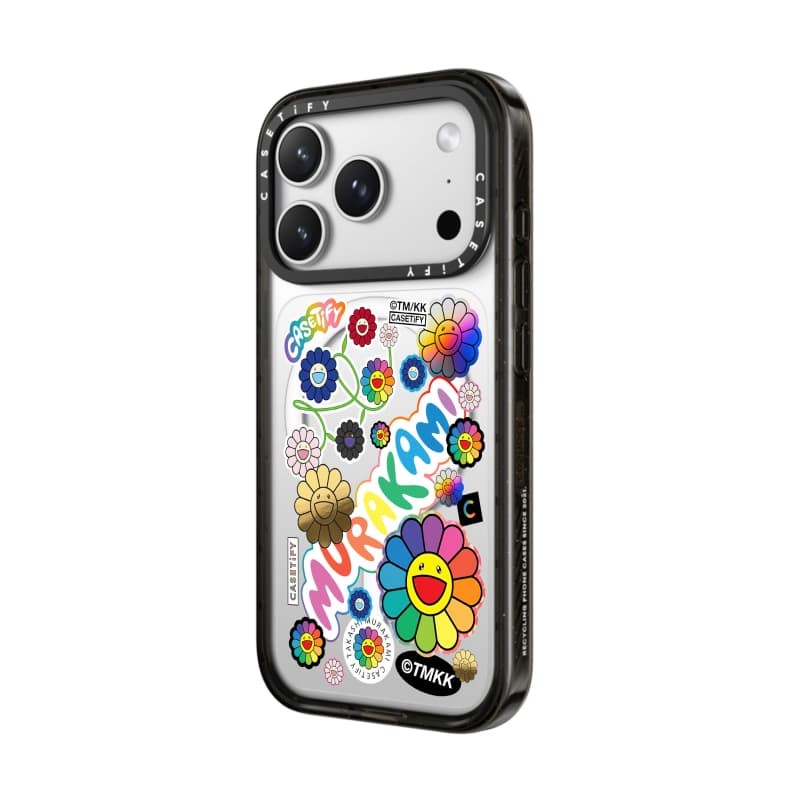 TAKASHI MURAKAMI x CASECASE: HOA BLOOM FLOWERS STICKER MANIA Black Edge Clear Hard Từ Hút Tác Động Dành Cho Apple IPhone 12 13 14 15 16 17 Pro Max Air Plus Có Hộp