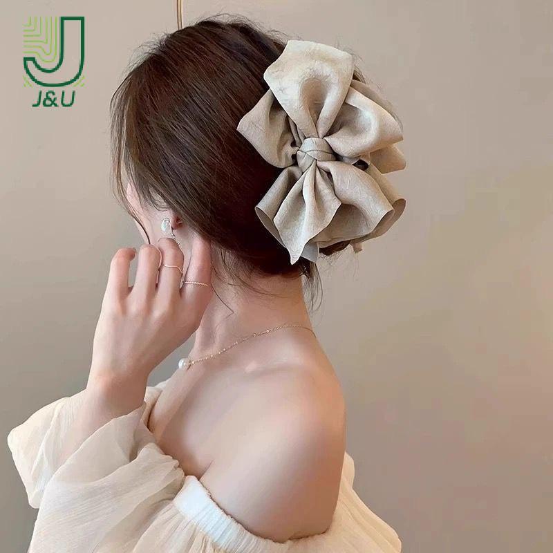 [J & U-T] Vuốt Tóc Nơ Thời Trang Pháp Kẹp Cá Mập Lớn Vải Nghệ Thuật Nơ Kẹp Tóc Cho Nữ Mũ Ngọt Ngào Phụ Kiện Tóc
