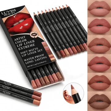 Bộ 12 bút chì viền môi, kẻ viền môi mềm mịn chống nước, lâu trôi, bộ bút chì viền môi màu nude/nâu/hồng/đỏ dùng để tạo chính xác và trang điểm hàng ngày