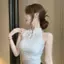 Áo yếm cổ dây phong cách Trung Quốc mới dành cho nữ Slim-fit thon gọn hơn Phong cách Trung Quốc Khóa đĩa phong cách ngắn Pure Desire Hot Girl Top