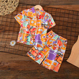 Cửa Hàng Mùa Hè Trẻ Em Bộ Đồ Ngủ Ngắn Tay Cotton Lụa Bé Trai Lớn Bé Gái Băng Lụa Phù Hợp Với Cardigan Cotton Lụa Điều Hòa Không Khí Nhà