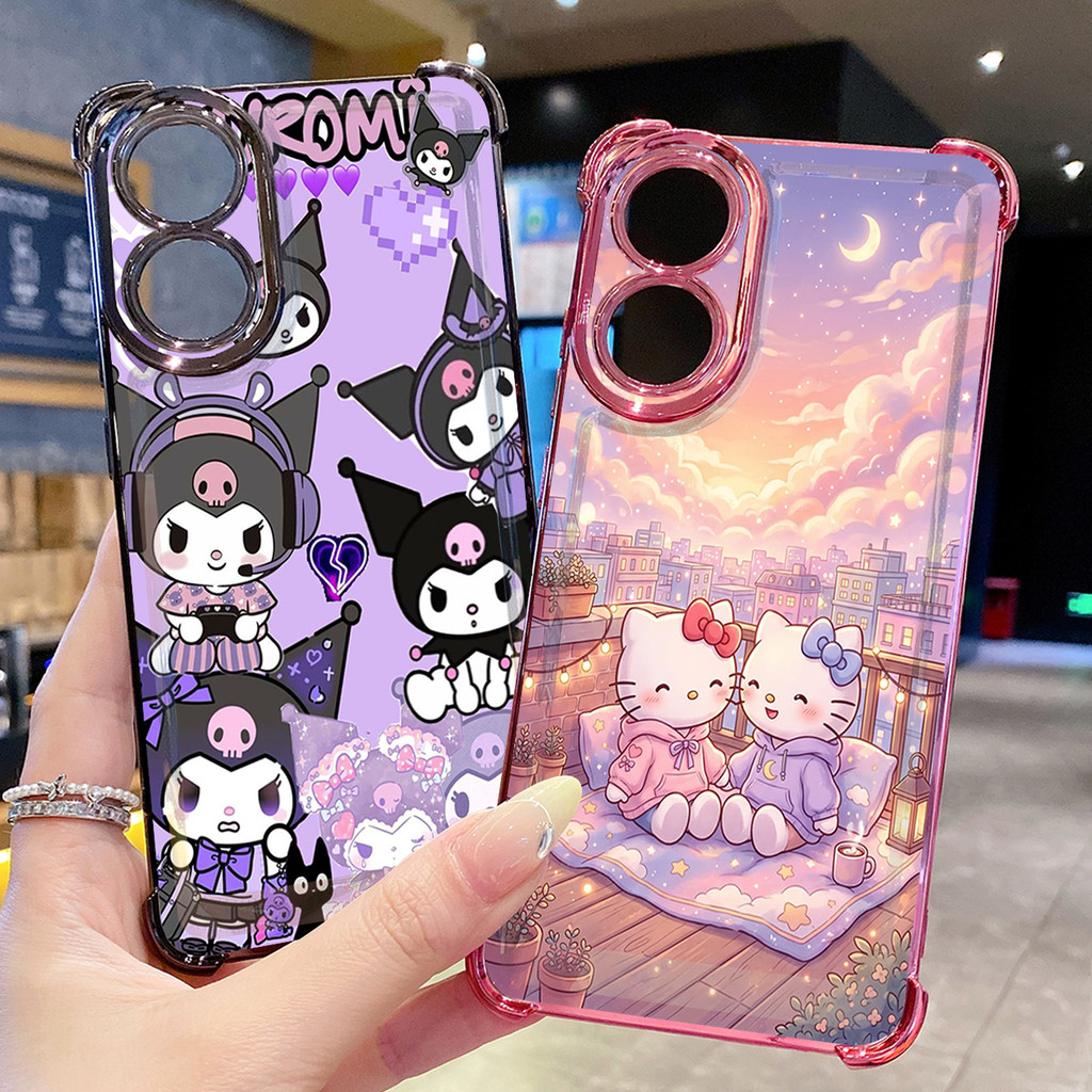 Tương thích với OPPO A40 A3X A2 A5 Pro A60 A18 A38 A57 4G A58 5G Kuromi Hello Kitty Vỏ mạ trong suốt Vỏ chống rơi