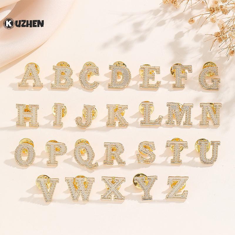 KUZHEN Vintage 26 Chữ Cái Ban Đầu Ve Áo Pin Trâm Cài Dành Cho Nữ Unisex A-Z Kim Loại Đảng Thổ Cẩm Thông Thường Chân Quà Tặng HOT