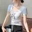 Áo thun cổ chữ U in chữ ngắn mùa hè Phong cách mới kiểu Mỹ Retro Slim-fit Hot Girl Top