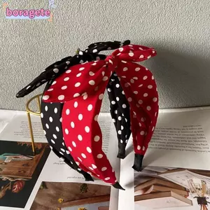 Băng đô rộng dành cho nữ BORAGETE, Băng đô đeo tai thỏ phong cách Hàn Quốc Retro chấm bi, Thắt nơ thời trang Kẹp tóc chéo Kẹp tóc Vòng mũ Phụ kiện tóc