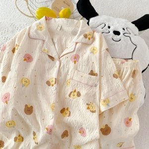 Bộ Đồ Ngủ Cardigan Nữ Mùa Hè Năm 2025 Quần Short Ngắn Tay Thoải Mái Dễ Thương Ngọt Ngào Bông Mây