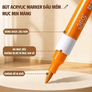 Bút màu acrylic marker cao cấp ngòi brush hộp 60/72/84 màu bút sơn sáng tạo cho học sinh vẽ DIY