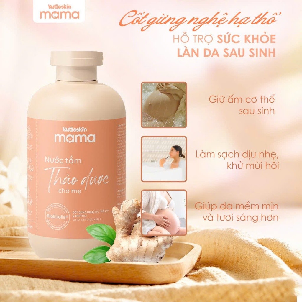 Nước Tắm Thảo Dược Cho Mẹ Bầu Và Sau Sinh Kutieskin Mama Giữ Ấm Cơ Thể, Sạch Sản Dịch 300ml KMN03