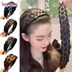 BORAGETE Tóc Rộng Viền Vòng Xương Cá Bím Tóc Giả Rộng