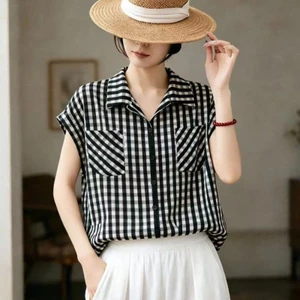 Mùa hè mới trang phục mẹ kẻ sọc thời trang giản dị dáng rộng áo sơ mi ngắn tay dành cho nữ