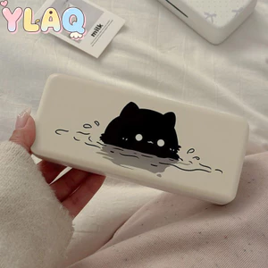 Hộp đựng kính mắt hoạt hình mèo đen dễ thương có thiết kế sóng nước để lưu trữ kính mắt hàng ngày