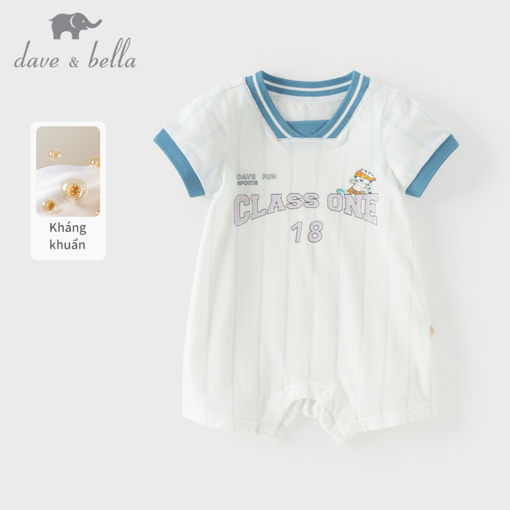 Dave Bella 0-24M bộ áo liền thân em bé trai sơ sinh kháng khuẩn cotton bodysuit đùi khuy bấm thoáng khí DB2262407