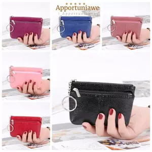 Ví da IAPPORTUNIA, Da PU có móc khóa Ví đựng tiền xu, Túi đựng thẻ dây kéo Mini màu trơn