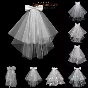 IAPPORTUNIA Khăn che mặt cô dâu, Veil cưới viền ren trắng, Nơ thời trang hai lớp vải tuyn nữ phồng cho bữa tiệc cưới