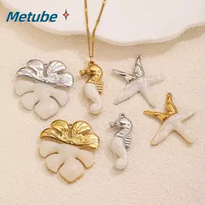 Mặt dây chuyền quyến rũ sao biển METUBE, Phong cách bãi biển Chủ đề đại dương Mặt dây chuyền bãi biển Vòng cổ, Handmade bền bỉ Kích thước lớn Thép không gỉ Conch Charm Mặt dây chuyền Vòng cổ DIY Earrin