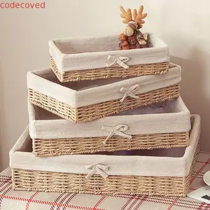 Giỏ đựng đồ bằng mây thủ công CODECOVED, Hộp đựng mỹ phẩm nơ hình chữ nhật, Giỏ đựng khăn phong cách Pháp Phong cách Bohemian Tiết kiệm không gian Giỏ đựng đồ ăn trái cây Phòng tắm