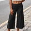 MAPLEPOET-Quần Capri dành cho nữ Gấp qua thắt lưng Quần crop top màu trơn cao cấp thấp