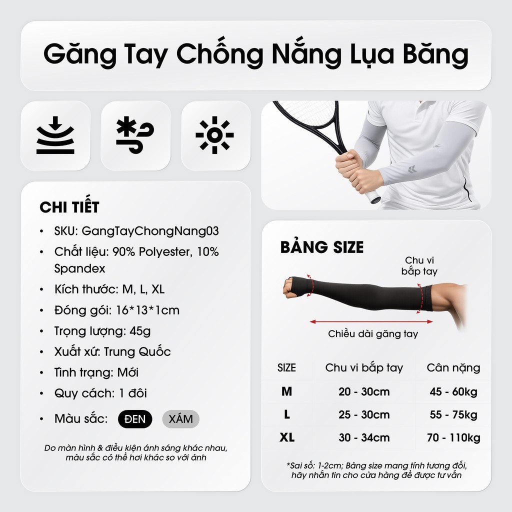 Ống Tay Chống Nắng Lụa Băng - Co Giãn Thoáng Khí Chống Tia UV Cho Nam & Nữ - GangTayChongNang03
