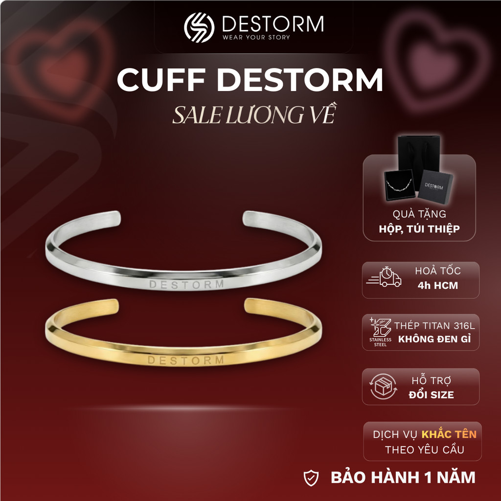 Vòng tay nam/nữ Destorm Cuff, Vòng tay đôi - Khắc tên thời trang Unisex, Có hộp quà tặng và túi đựng (1 CHIẾC)
