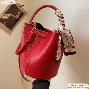 Túi đeo chéo nữ CPINCP, Túi xô màu đỏ đơn giản, Chất liệu PU bán chạy Túi xách cao cấp đa năng Quà tặng đám cưới