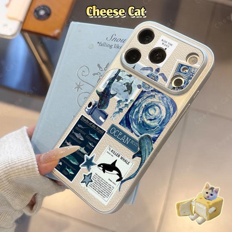 Ốp lưng bảo vệ da cá voi đại dương iPhone cho iPhone 15 13 12 11 14 Plus 16 17 Pro Max XR Xs Max