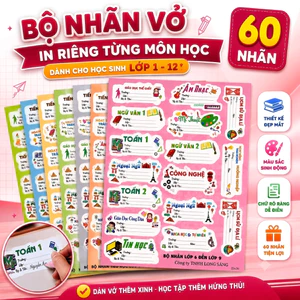 ̣( Xấp 5 Tờ 60 Nhãn ) Bộ Nhãn Vở In Riêng Từng Môn Học Cho Học Sinh (Lớp 1 - 12) – Thiết Kế Đẹp Mắt