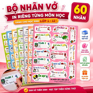 ̣( Xấp 5 Tờ 60 Nhãn ) Bộ Nhãn Vở In Riêng Từng Môn Học Cho Học Sinh (Lớp 1 - 12) – Thiết Kế Đẹp Mắt
