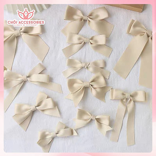 Tổng hợp các mẫu kẹp tóc nơ lụa Chồi accessories màu trắng nhẹ nhàng thanh lịch đáng yêu Y241