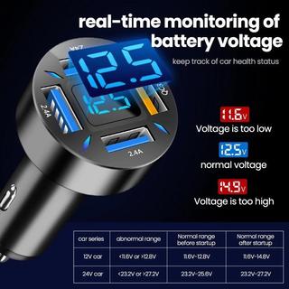 Bộ sạc ô tô 4 cổng USB 66W, sạc nhanh USB3.0 100W, màn hình LED kỹ thuật số, an toàn, tốc độ cao, dành cho iOS/Android.