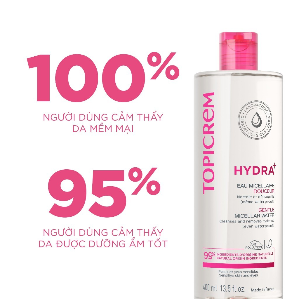 Nước tẩy trang dịu nhẹ TOPICREM HYDRA+ GENTLE MICELLAR WATER 400ML