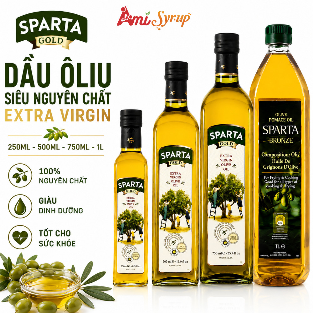 Dầu Oliu Siêu Nguyên Chất Sparta Extra Virgin 250ml Đến 1L, Dầu Olive Thơm Ngon Đa Dụng Trong Nấu Ăn
