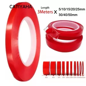 CATIYAHA 3 Mét / Cuộn Băng keo hai mặt, Băng dán phim màu đỏ PET rộng 6-50mm, Băng dán cố định Acrylic tự dính chắc chắn cho điện thoại ô tô Máy tính bảng Màn hình LCD Kính