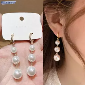 Bluelover Trắng Giả Ngọc Trai Dài Tòn Ten Bông Tai Nữ Màu Vàng Kim Loại Vòng Bông Tai Tiệc Cưới Thời Trang Trang Trang Sức Thanh Lịch Quà Tặng Mới