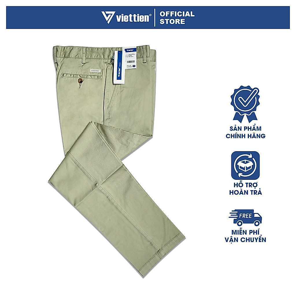 VIETTIEN SALE - Quần Khaki Việt Tiến, Màu Beige, Họa Tiết Trơn, Form Regular Chất liệu Cao cấp