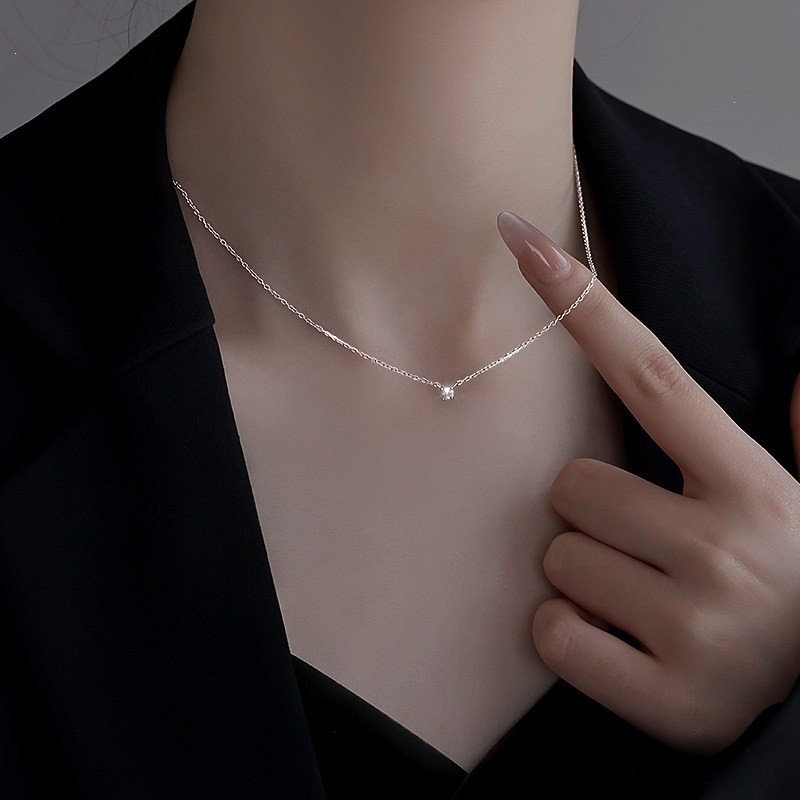 Vòng cổ kim cương đơn bạc s925 mẫu mới