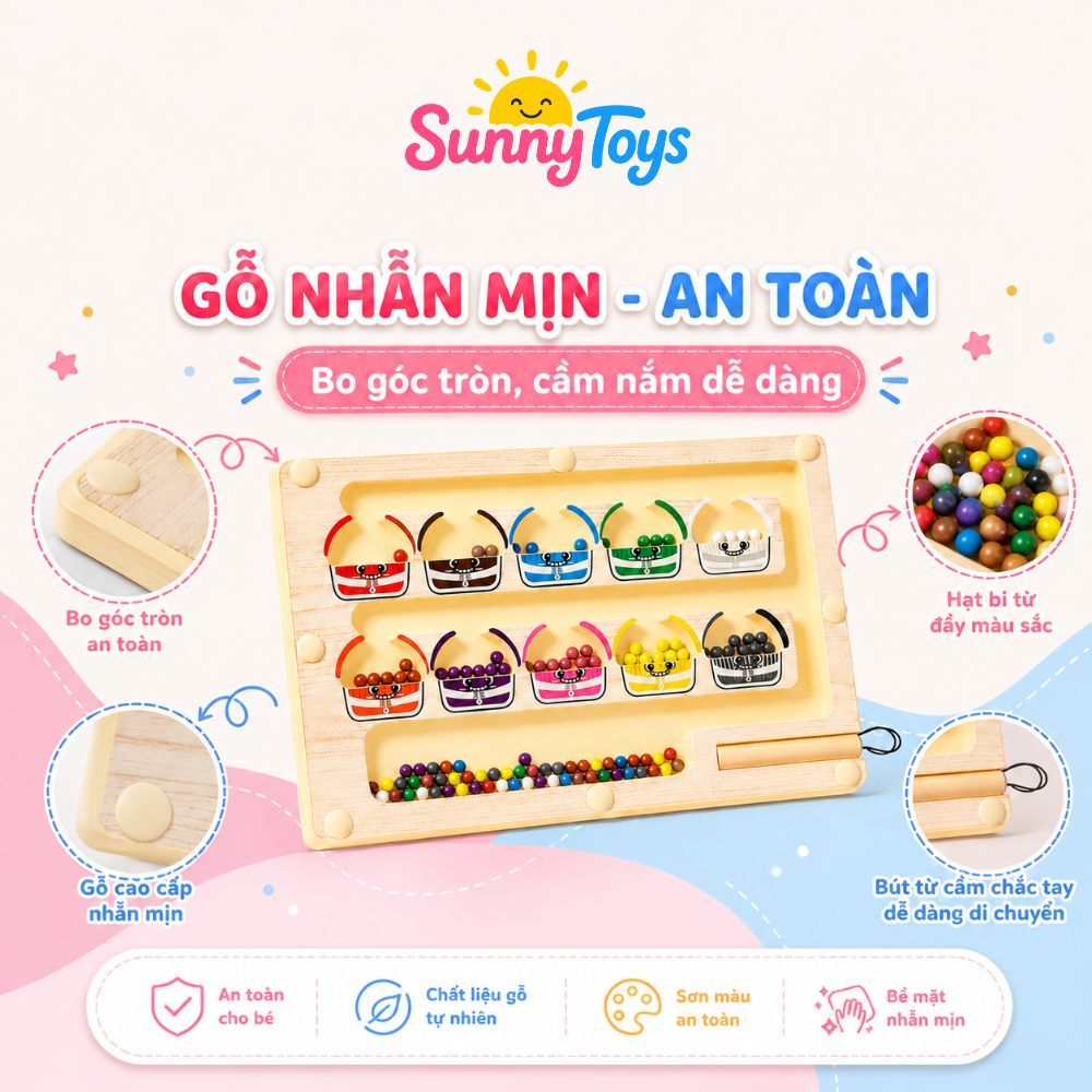 Bộ Ghép Hình Gỗ Montessori SunnyToys - Bé Xếp Khối, Phân Loại Màu Sắc Và Hình Dạng