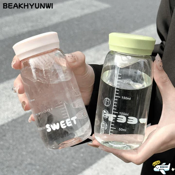 Bình nước Mini BEAPHYUNWI, 300ml có cốc nước lọc trà, trong suốt có cân Chai nước uống di động ngoài trời