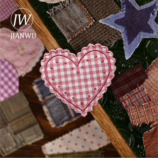 JIANWU Vintage Ren Hoa Chấm Bi Vải Phong Cảnh Chất Liệu Cắt Dán Thêu Sò Nhãn Dán Sáng Tạo DIY Tạp Chí Văn Phòng Phẩm
