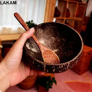 Bát Salad LAKAM, Tự Nhiên Với Thìa Bát Dừa, Bộ Đồ Ăn Bằng Gỗ Đồ Dùng Có Thể Tái Sử Dụng Món Tráng Miệng