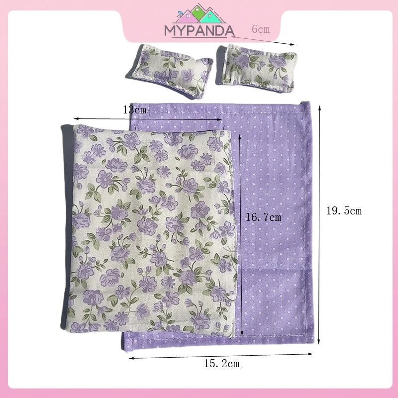MYPANDA Bộ giường thu nhỏ 1/12 cho nhà búp bê: 4 món ga trải, trang trí phòng ngủ búp bê