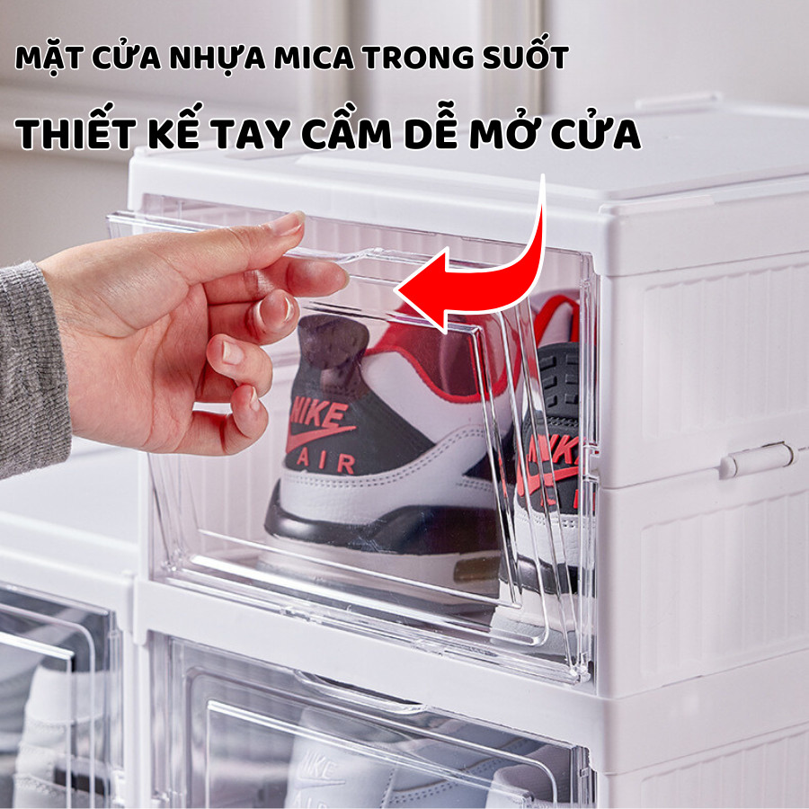 Hộp Đựng Giày Gấp Gọn ENODA HOME, Hộp Giày Trong Suốt Nhựa Cứng Cao Cấp Xếp Chồng Chắc Chắn HG010