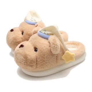 XIXITIAO dép cotton phòng ngủ mới dành cho phụ nữ nhà ấm áp dễ thương mũ ngủ gấu thoải mái mùa đông