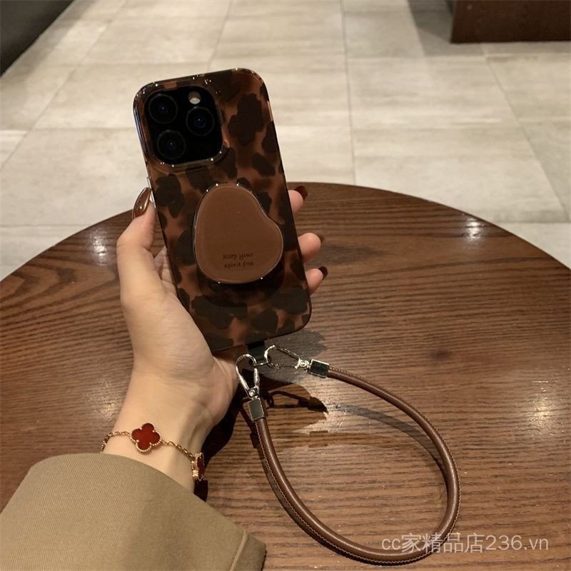 Giá đỡ in hình da báo màu hổ phách cao cấp Thích hợp cho vỏ điện thoại iPhone17PROMAX Phong cách mới 16 / 15 / 14 Niche 13