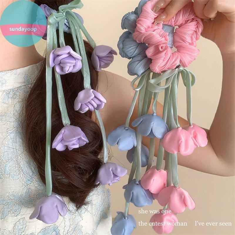 SUND Lily Of The Valley & Hoa Hồng - Cà Vạt Tóc Họa Tiết Hoa Với Dây Kéo Dài - Phụ Kiện Tóc Ethereal Cho Nữ