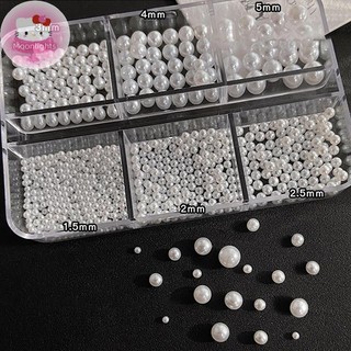 Moonlights 6 Lưới Tròn Ngọc Trai Trắng Hạt Móng Tay Móng Tay Quyến Rũ Trứng Cá muối Hạt Móng Tay Ngọc Trai Nửa Tròn Đá Quý DIY Nail Art Decor EN