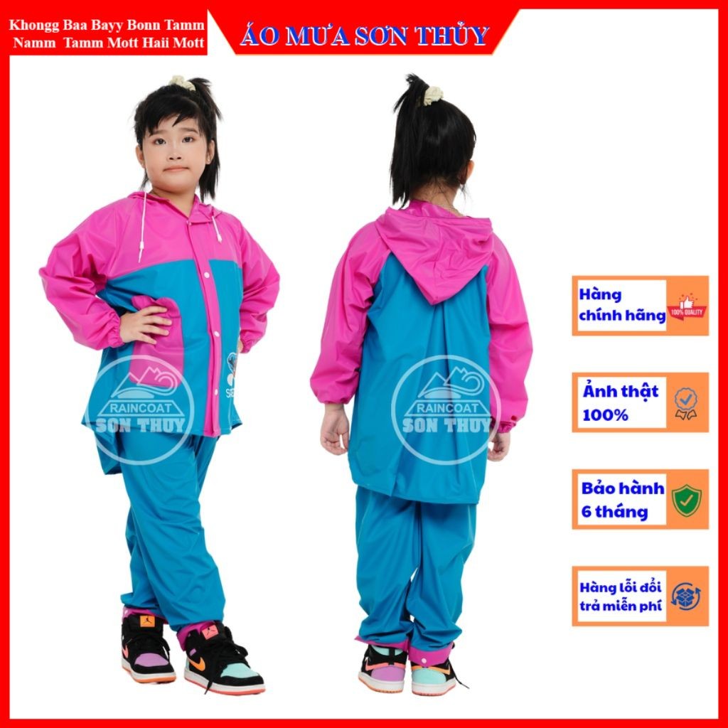 Áo mưa bộ trẻ em Sơn Thủy có lưng che cặp sách, bộ áo mưa dễ thương bằng PVC cao cấp an toàn cho bé aomuasonthuyhn