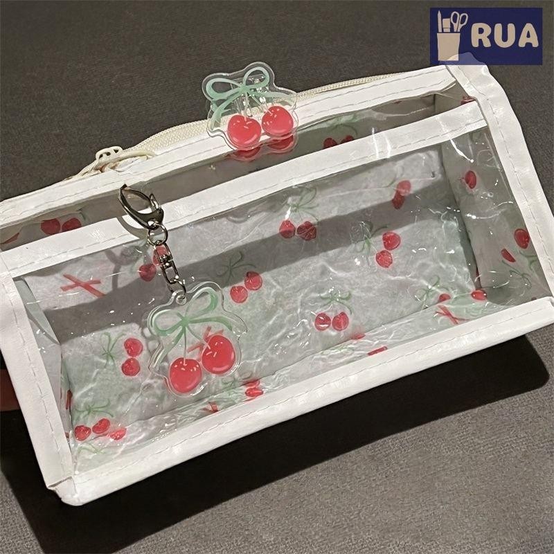 RUA Sweet Cherry Hộp Đựng Bút Chì Trong Suốt Dung Tích Lớn Sinh Viên Văn Phòng Phẩm Dây Kéo Túi Bút Đồ Dùng Học Tập Trang Điểm Túi Bảo Quản Mới