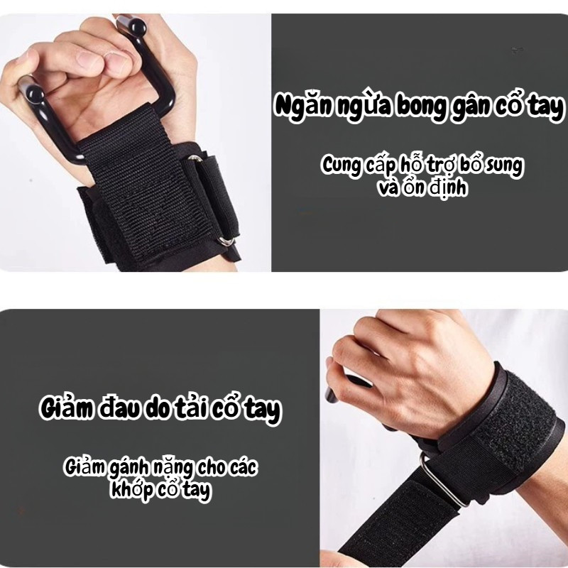 Cổ tay hỗ trợ móc hỗ trợ tập thể dục, thiết kế chống trượt+siêu chịu lực kéo lên/kéo cứng/nâng tạ vv