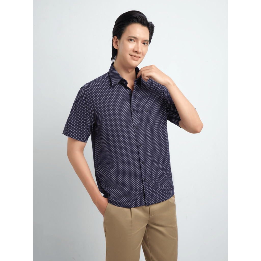 Áo sơ mi tay ngắn vạt ngang VIETTIEN SMART CASUAL vải Hoa hồng form REGULAR VT00000480